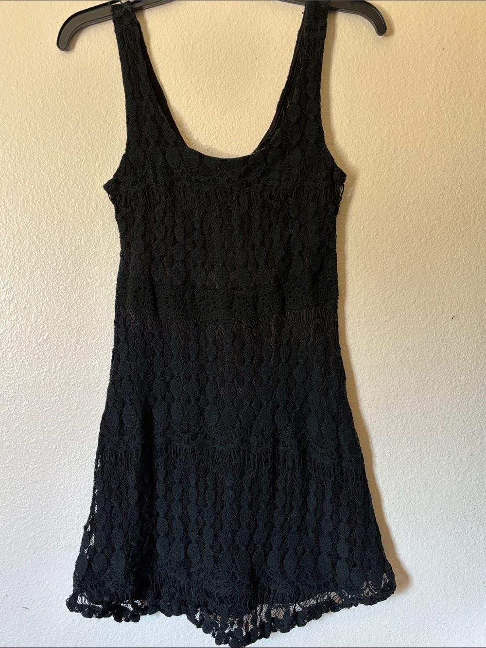 ANGL Black Open Knit Lace Overlay Summer Dress Size Large
